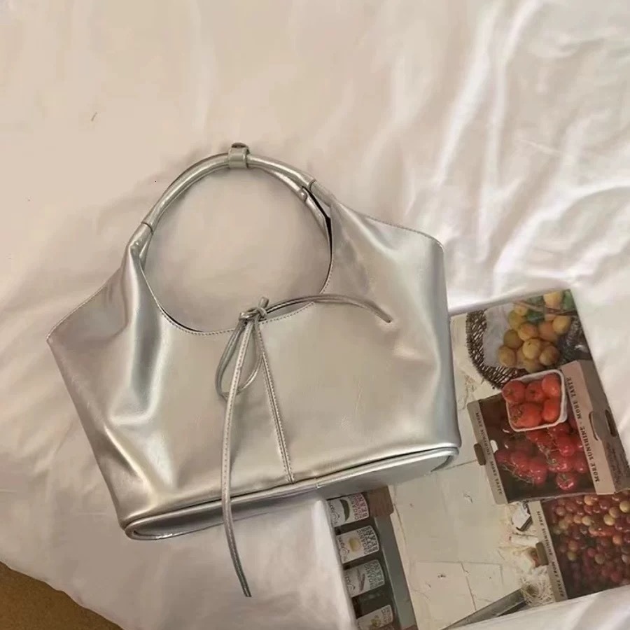 2025S Fashion Designer Meat Chen Whiterm Korean version niche design tote ins large capacity women s trendy silver single shoulder armpit bag