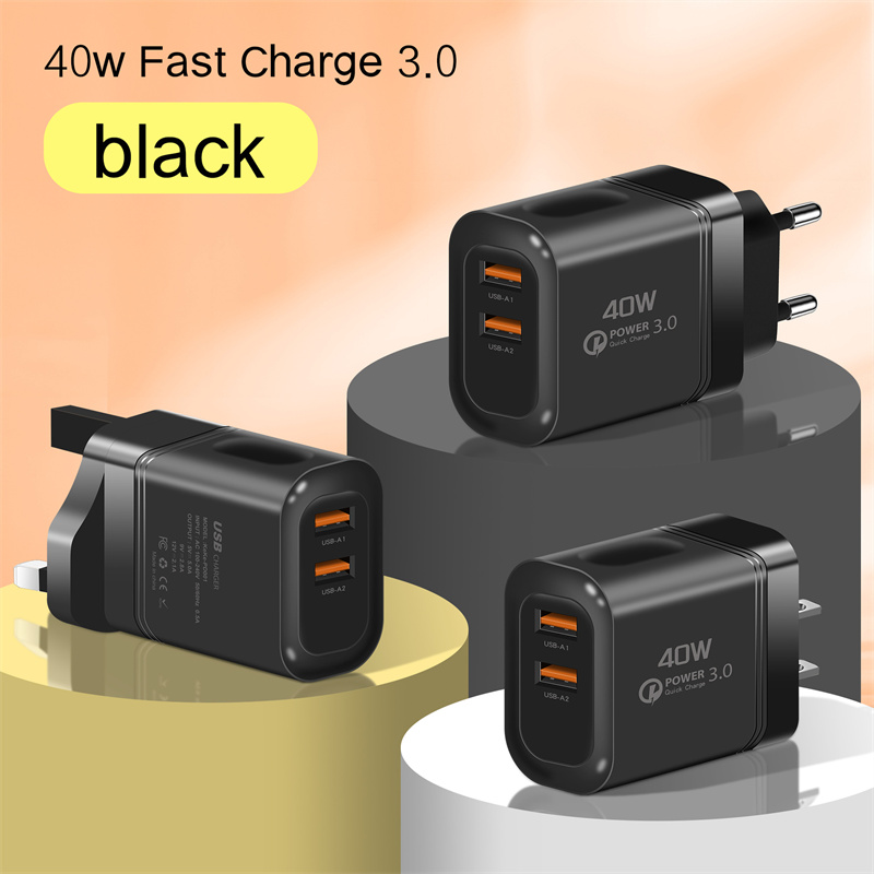 40W EU US Plug Fast USB Charger Wall Phone Charger Adapter for iPhone Samsung Xiaomi Redmi Dual Port 2A Output Travel Charger