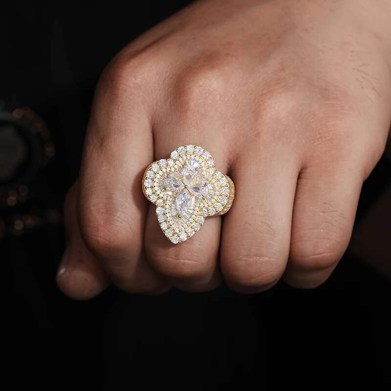 TUHE Unisex 925 Silver Geometry Ring Moissanite Stone Iced Out Couple Rings for Women Men Hip Hop Gifts