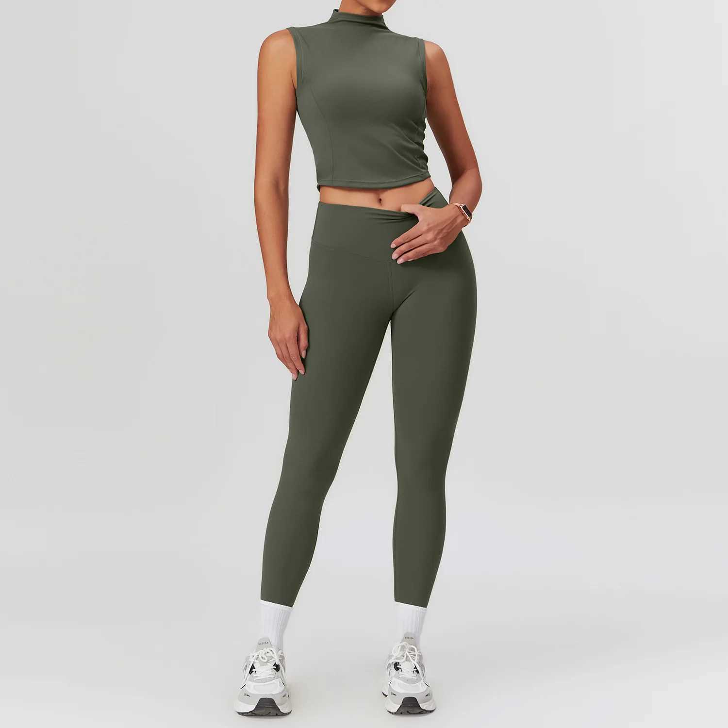 2PCS Yoga Skiing Set Womens Exercise Set Sportswear Gym Clothing Fitness Short Sleeve Crop High Waist Leg Sportswear W250326