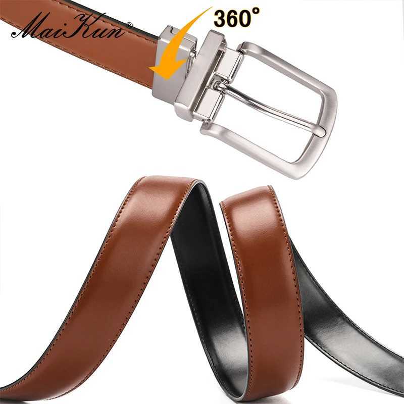 Maikun genuine leather mens belt rotating pin buckle double-sided leisure belt W250326