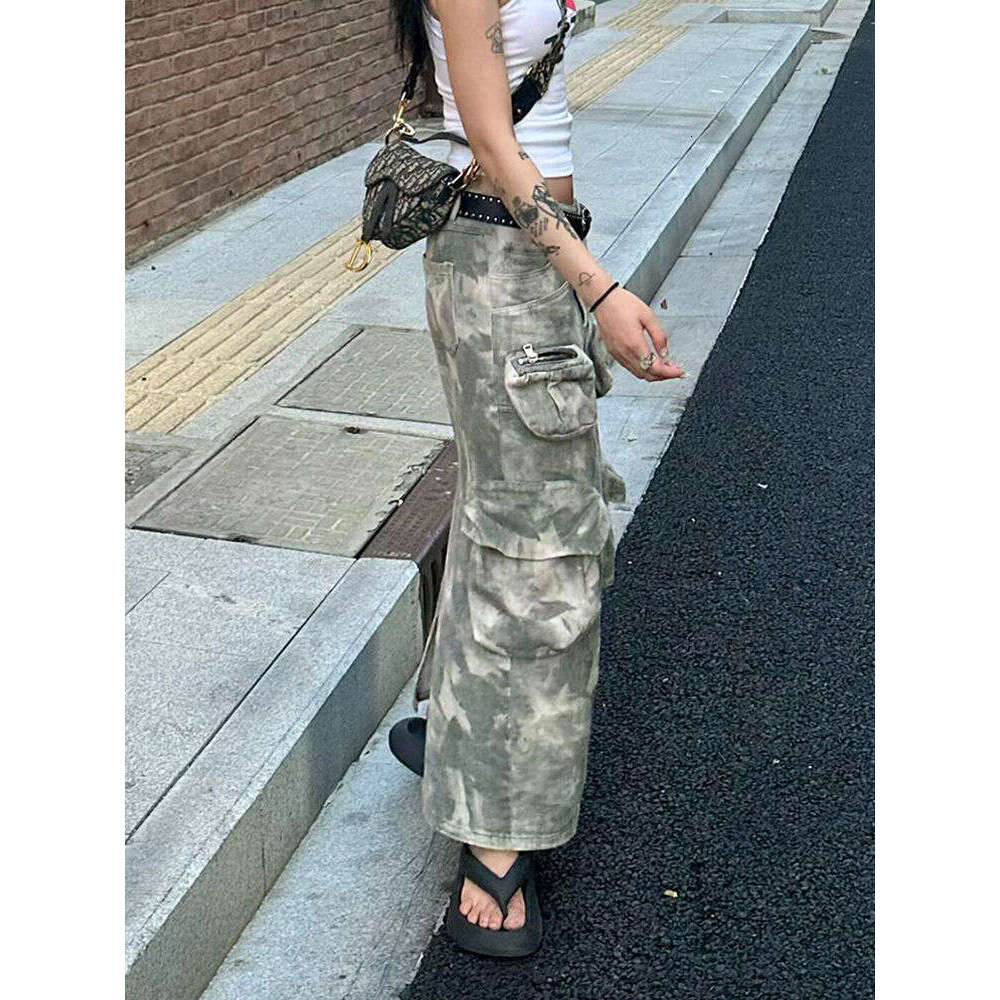 American Plus Size Multi Pocket Camouflage Workwear For Children's Autumn And Winter New Y2k Millennium Style Spicy Girl Slimming Denim Skirt