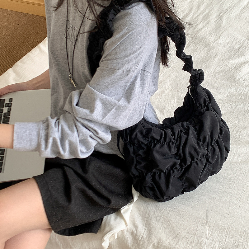 2025 Spring Pleated Puff Cloud Bag Fashion Cross-body Bag Casual Large Capacity Lightweight Nylon Shoulder Bag