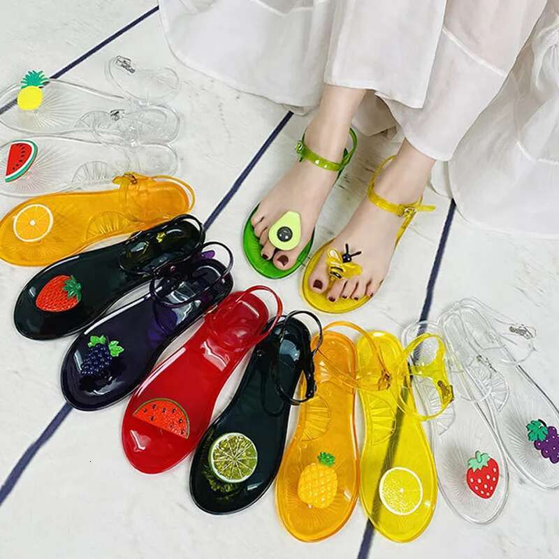 2025 Summer New Women's Fruit Jelly Designer Fashion Sandals Flat Flip Sandals Outdoor Fashion Non slip Buckle with Beach Shoes Slippers