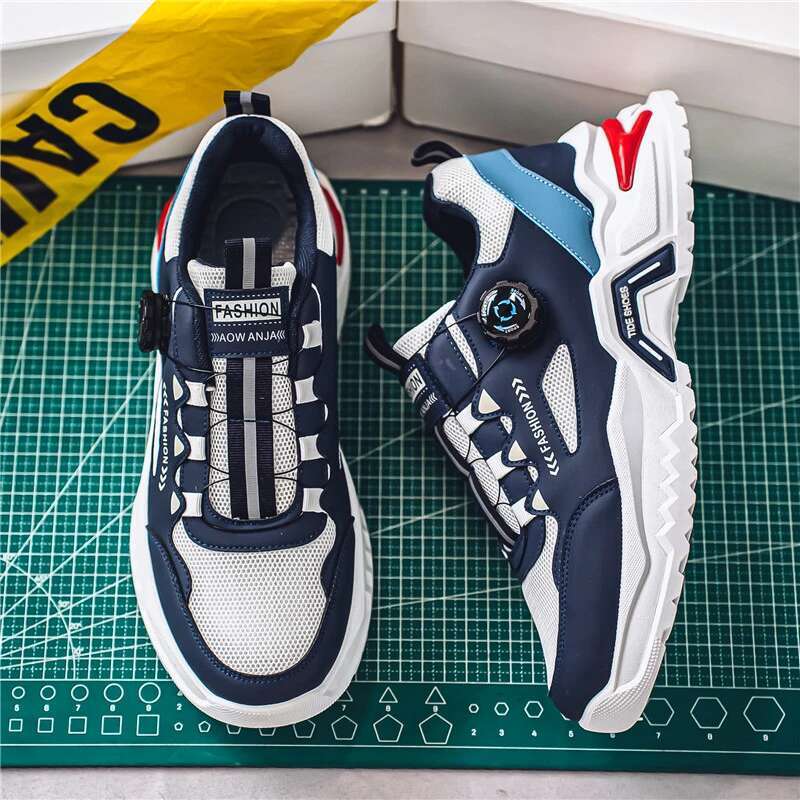 Designer shoes Men's Korean rotating buckle trendy casual sports four season soft soled non slip outdoor running shoes student sneakers