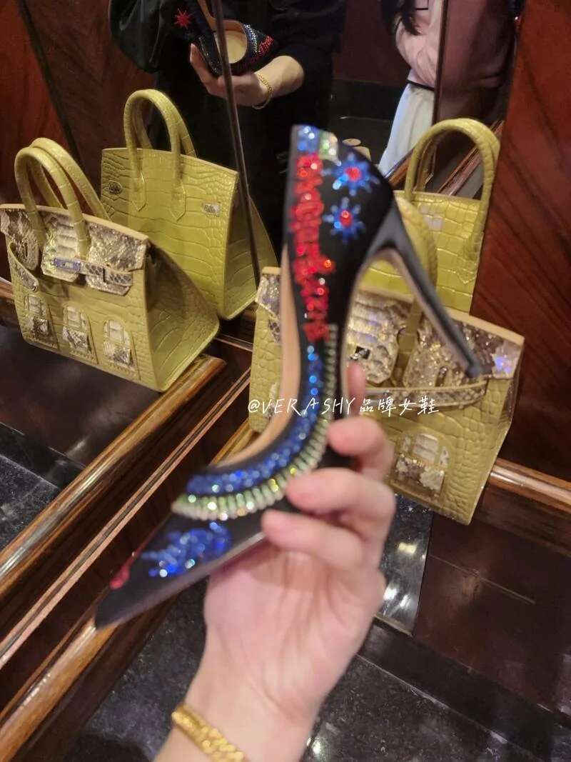 Spring and autumn new pointed shallow rhie embroidered single shoes thin high-heeled banquet dress small size women's shoe