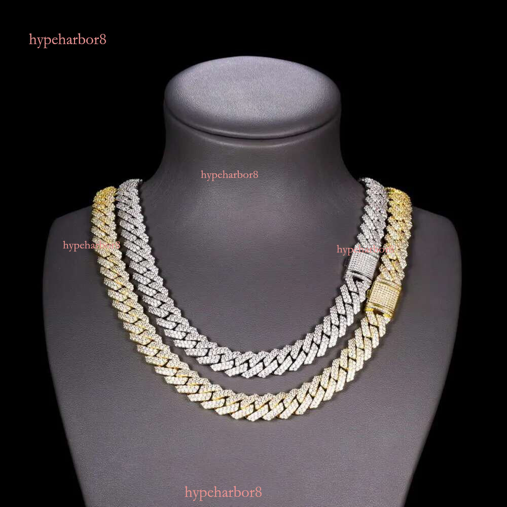 Designer Necklace Hip Hop 2 Rows Stones 14mm Sterg Sier White Gold Plated Iced VVS Dia Moissanite Cuban k Chain Rock Jewelry Gift with Gra