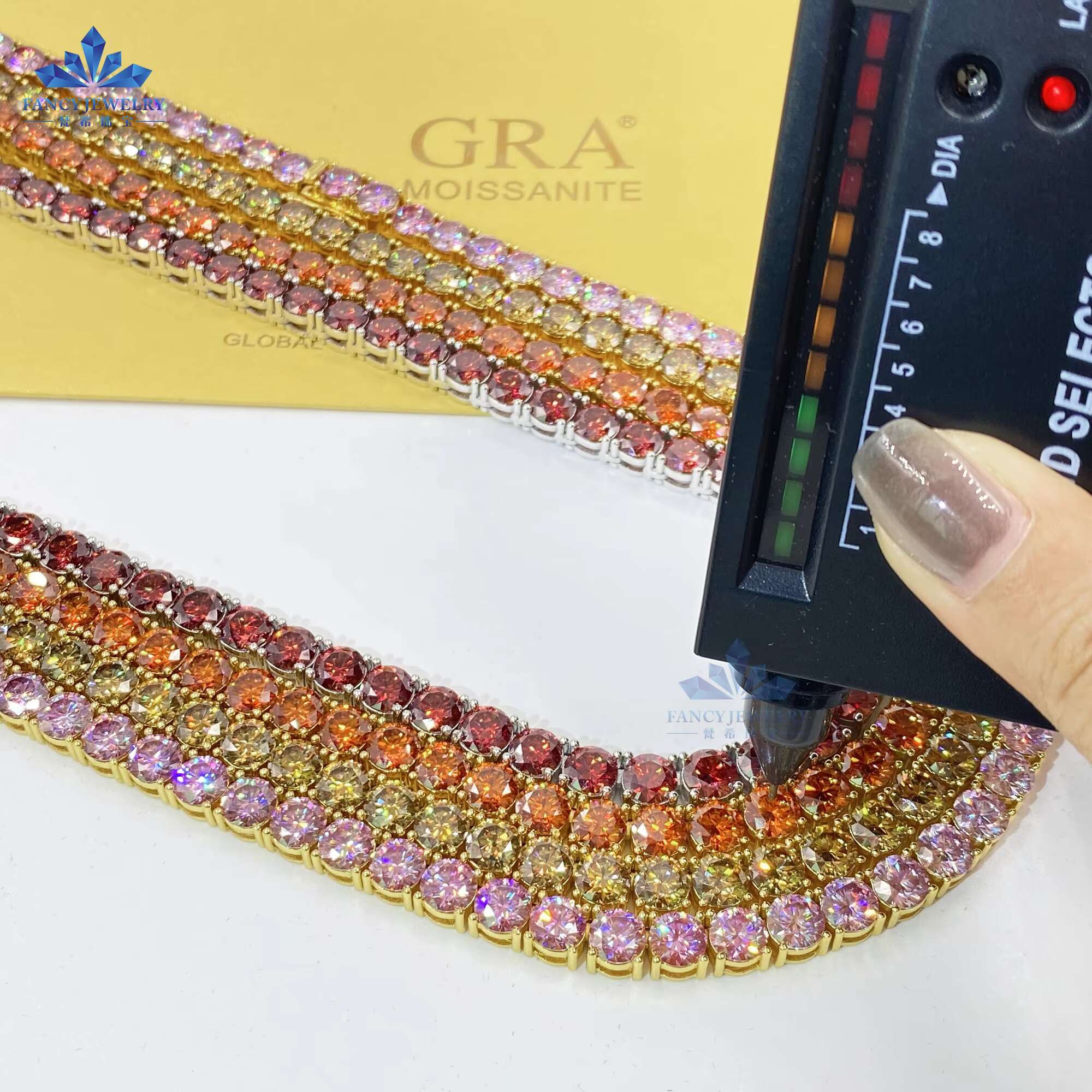 Cheapest Price 1CT 6.5mm Iced Out Moissanite Necklace Not Change Color Garnet Pink Yellow Blue Green Black Moissanite Link Chain