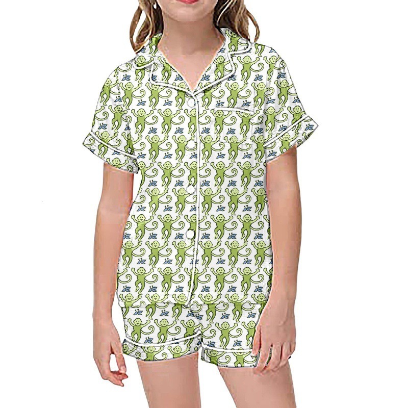 2025 Summer monkey print set, temperament home, parent-child living suit, children's pajamas set
