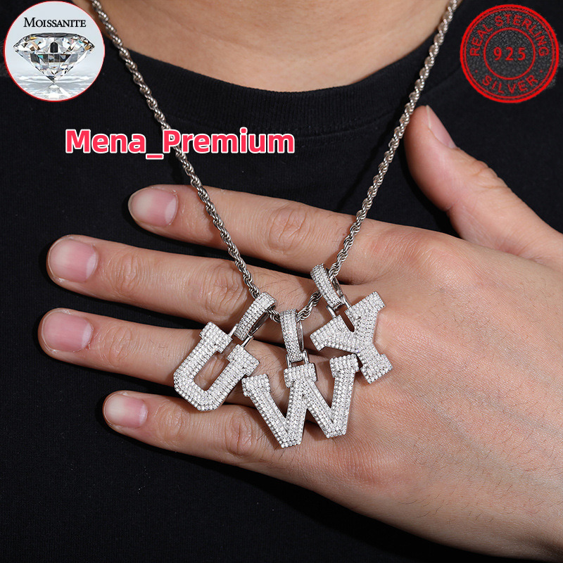 Stylish Gold Plated Moissanite Pendant Necklace 925 Sterling Silver for Men Iced Out Hip Hop Design
