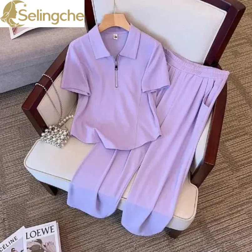 Fashion Sports Suit for Women in Spring and Summer Stylish and Age Reducing Polo Collar Top Casual Pants Two-piece Set 250320