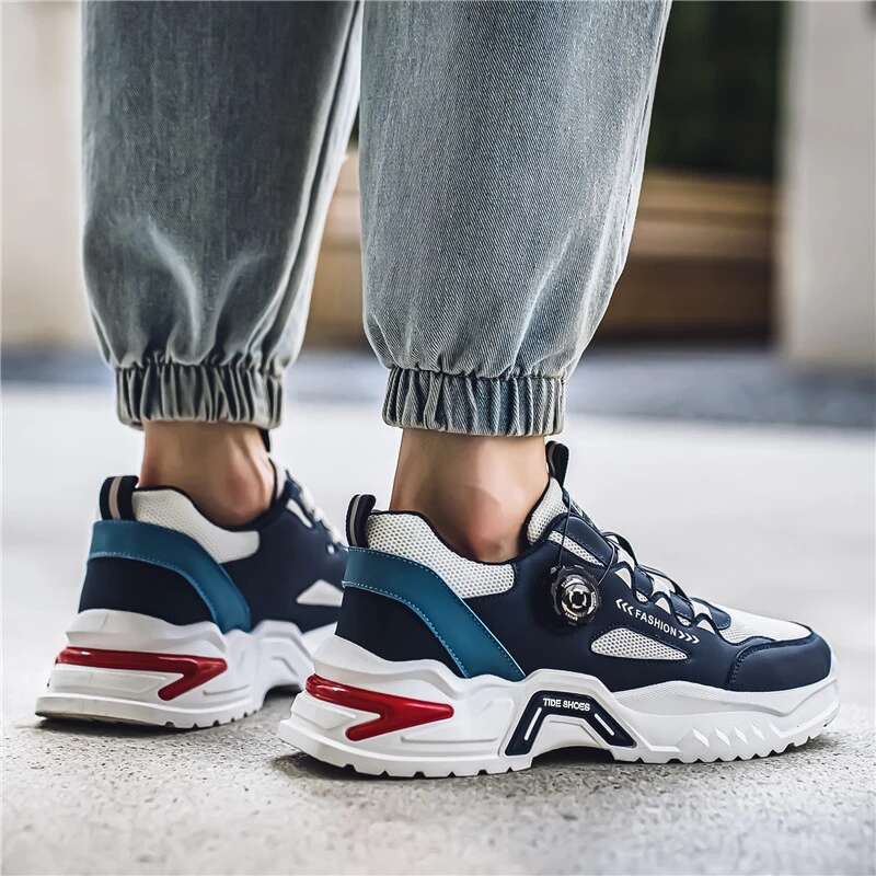 Designer shoes Men's Korean rotating buckle trendy casual sports four season soft soled non slip outdoor running shoes student sneakers