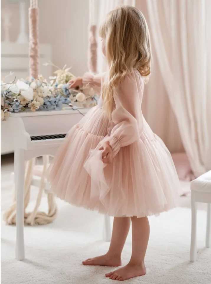 Flower Girl Dress Elegant Princess Satin Ball Dress Childrens Birthday Par Dress Simple Bow First Communication Dress W250326