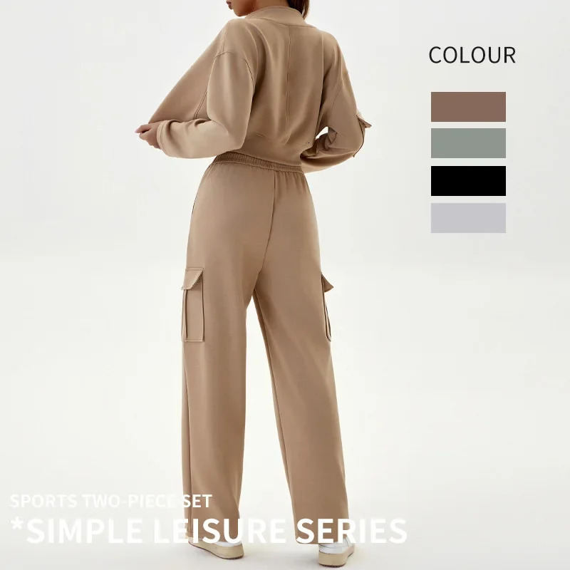 Autumn and Winter Women Fashion Casual Loosen Sports Suit with Zipper Long-Sleeve Sweatshirts Pants Suits Two Piece Set 250320