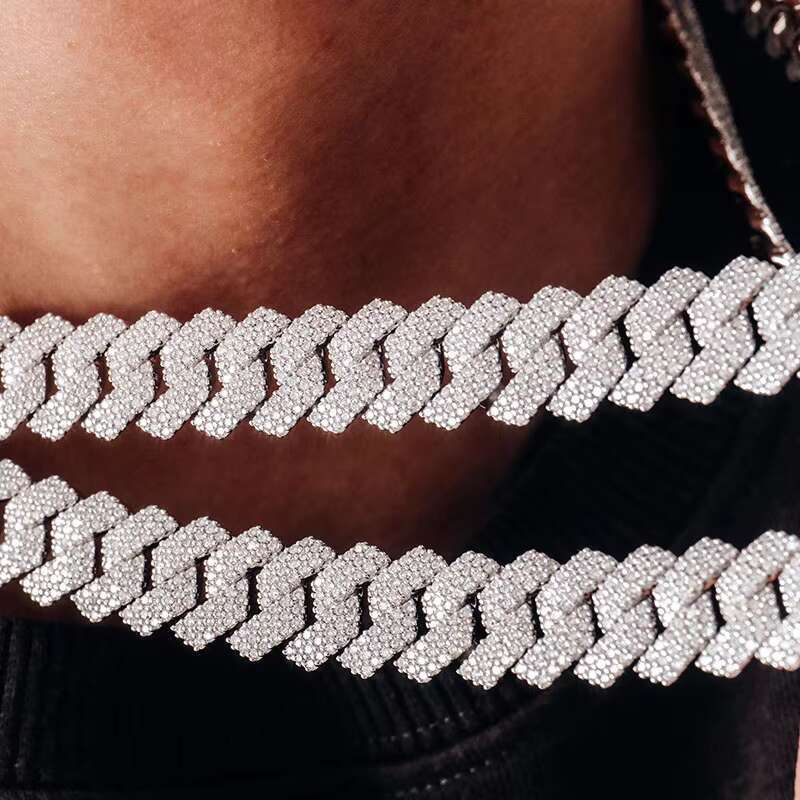 Wholesale Price Moissanite Cuban Chain Necklace 12mm Ready to Ship Sterling Silver Style for Men Style Gift Necklace
