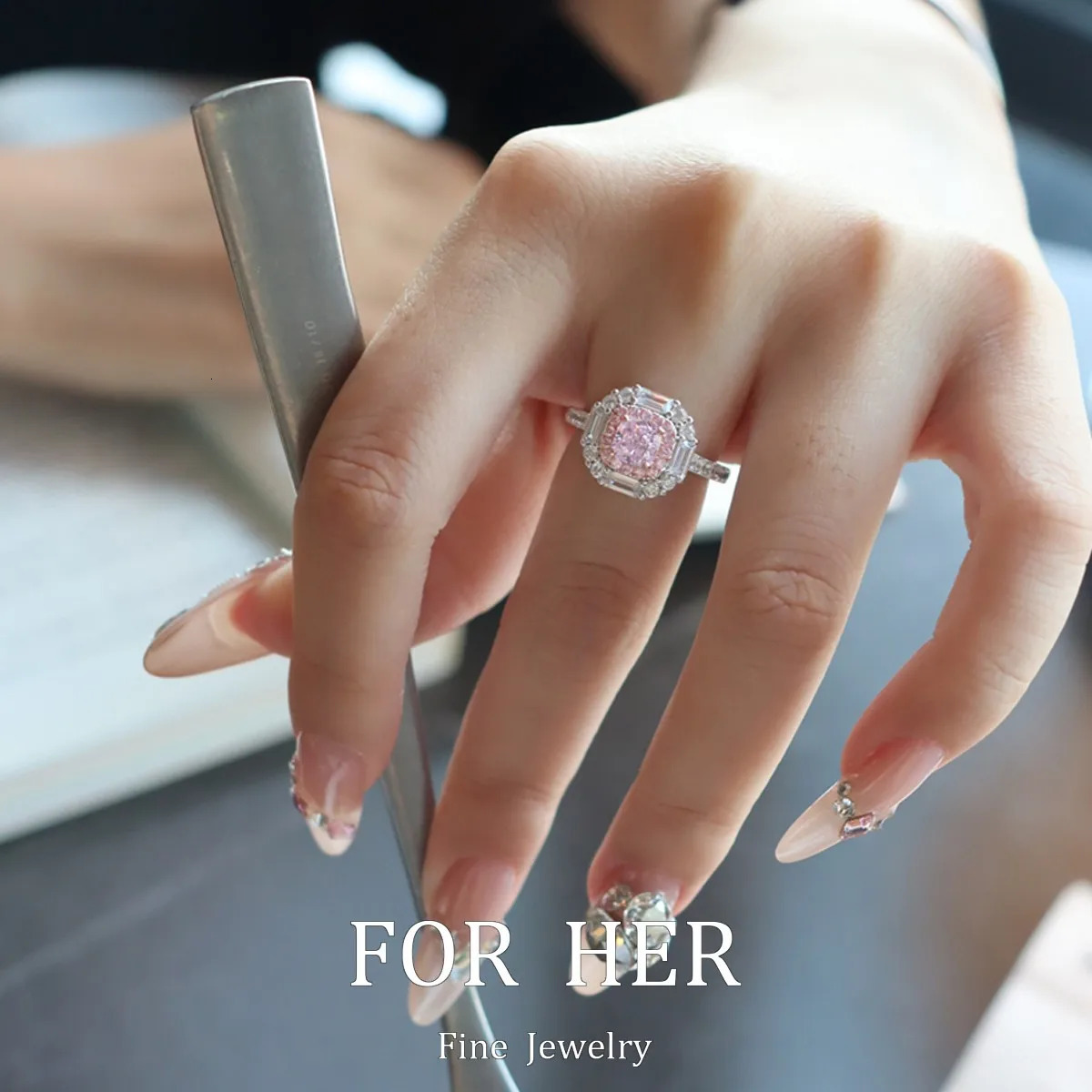 ForHer 925 sterling silver ring zircon pink diamond ring womens sparkling pad cutting high carbon diamond jewelry gift 250322