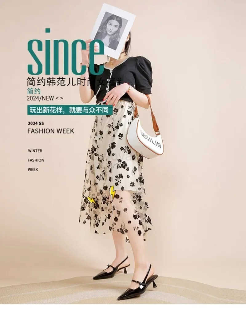 2024 New Summer Wens Sandals French High H Pointed Toe Temperament Baotou Sandals One-Buckle Back Emp Sandals 35-42 Z250326