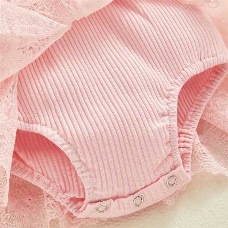 3D floral summer baby girl one-piece princess net newborn clothing lace splicing work ruffled tight fitting clothes headband childrens clothing W25032