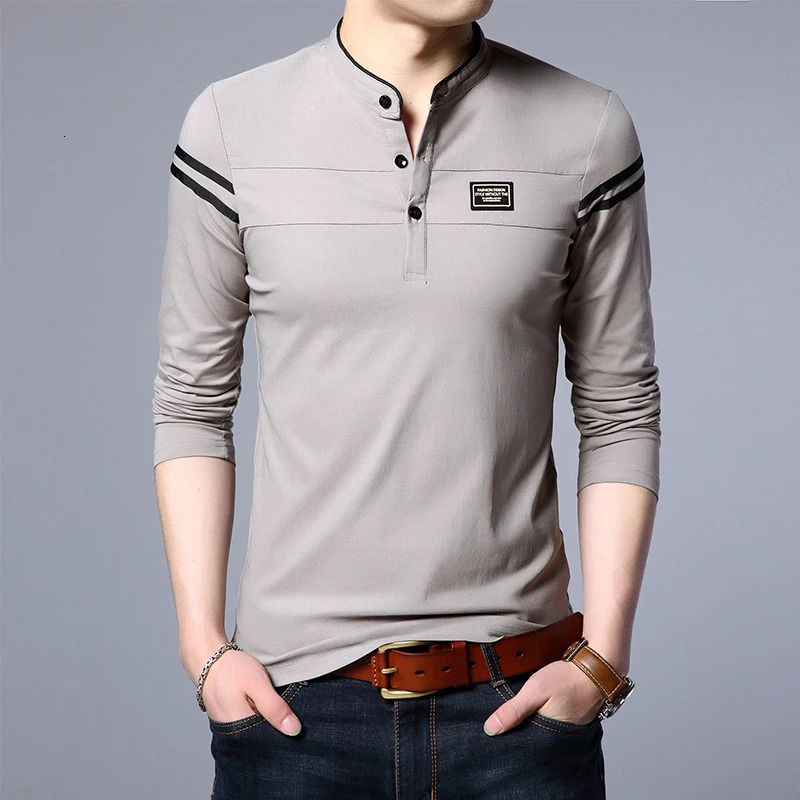 Mens fashion summer long sleeved polo Tshirt casual cotton breathable top stand collar Korean comfortable shirt 250326