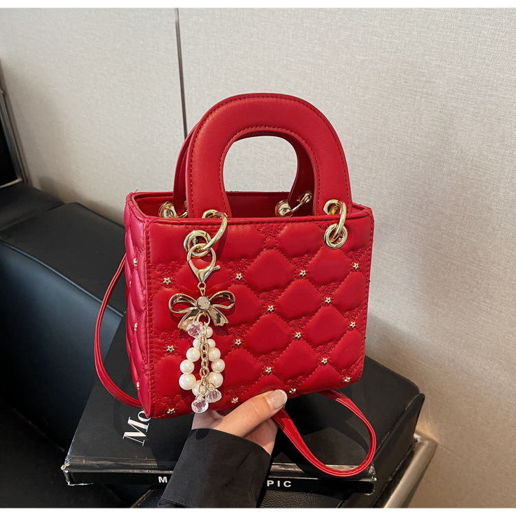 Small women's small square bag fashion diamond check pearl shoulder crossbody bag