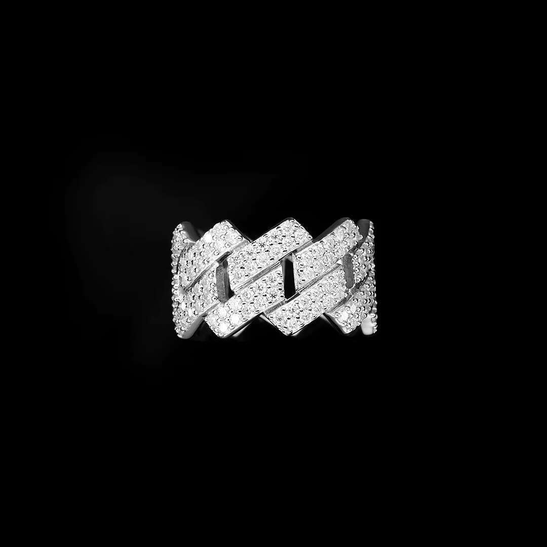 Exquisite Fully Iced Out MOISSANITE PRONG CUBAN LINK 925 STERLING SILVER RING for Man