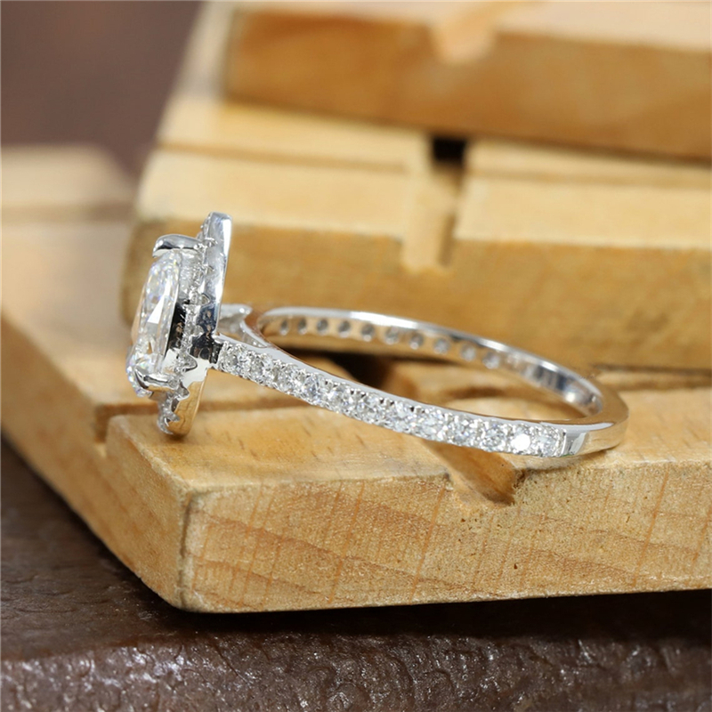 Jewelry 14K White Real Gold 0.7 Carat Pear Cut Lab Diamond Halo Ring Lab Grown Diamond Wedding Half Band Ring Womens Engagement Ring