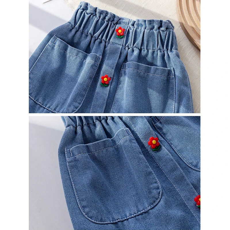 Autumn Girls A-Line Denim Skirt Spring Clothes Baby Flower Button Denim Skirt Summer All-Match ChildrenS Princess Short Skirt 250326