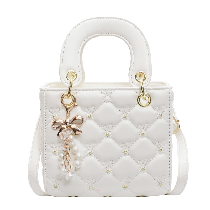 free shipping Small women's small square bag fashion diamond check pearl shoulder crossbody bag 2025s hot