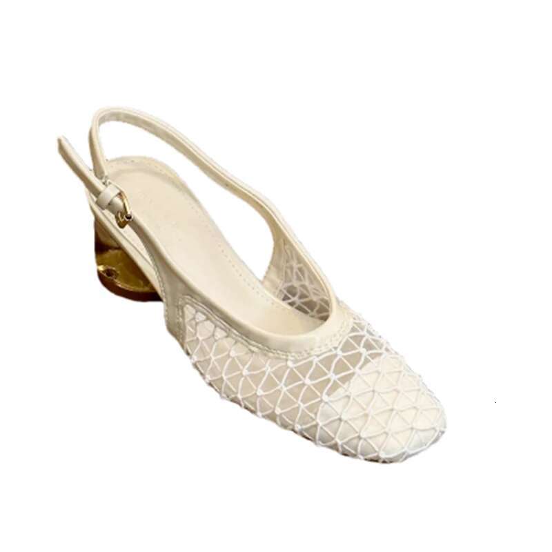 2025 Summer New Mesh Eye Heel Sandals Square Toe Women's Shoes Elegant Designer Fashion High Heels Designer Slippers Ball Comfortable Trendy Shoe