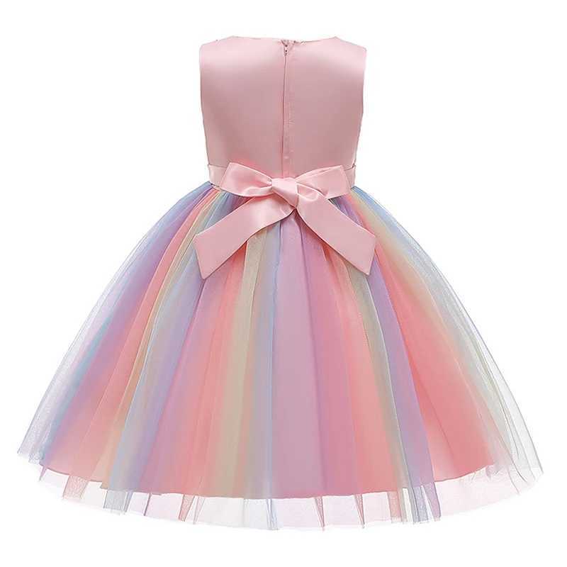 2025 sequin girl dress summer floral fashion rainbow net little princess dress piano performance costume childrens clothing W250326