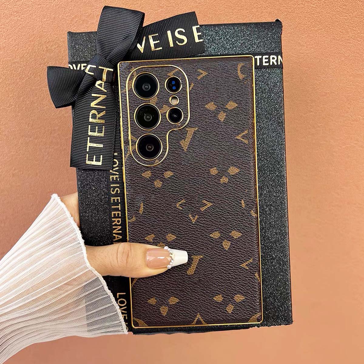 Case for Samsung Galaxy S25 Ultra Plating Side, S24 Ultra S23 S22 Ultra Luxury Phone Wallet Case Leather Slim Designer Phone Cover Good Grip Shockproof All Protection