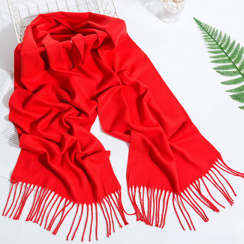 K233 Logo made red imitation cashmere scarf gift annual meeting party all-match solid color tassel scarf female factory wholesale