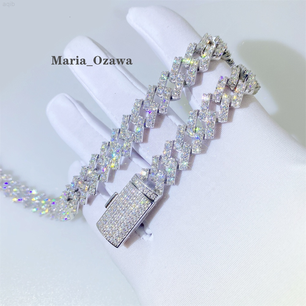 Bussdown Thick 8mm 10mm 13mm 925 Solid Silver Iced Out Vvs Moissanite Cuban Link Chain Cuban Link Bracelet