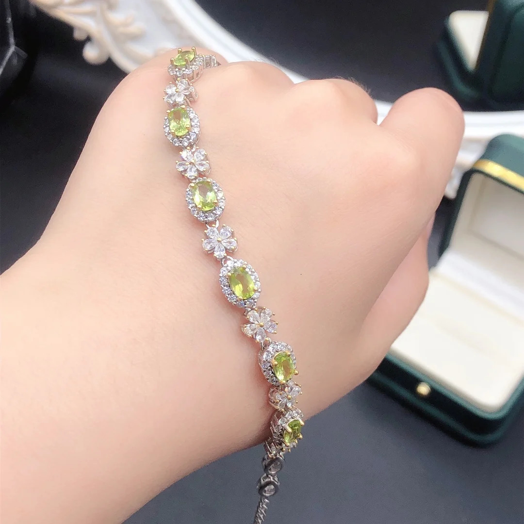 Womens all natural Peridot womens jewelry 925 sterling silver bracelet gemstone Christmas gift for women free delivery 250326