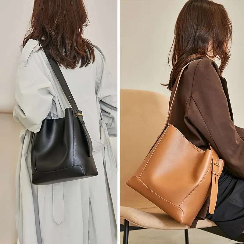 Cowhide Women's Shoulder Bag Fashion Trend Designer Bucket Large Capacity Genuine Leather Women Crossbody Bags