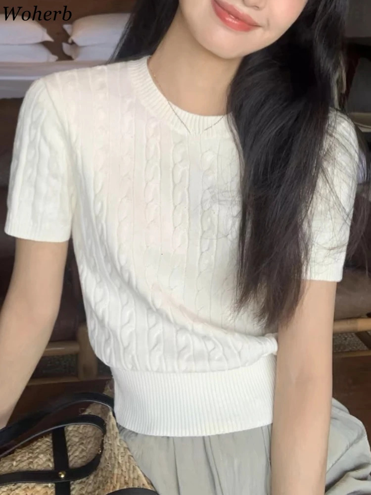 Womens Casual T-shirt O-neck Short sleeved Tuned Crop Top Ropa Mujer Summer Fashion Retro Korean T-shirt 250321
