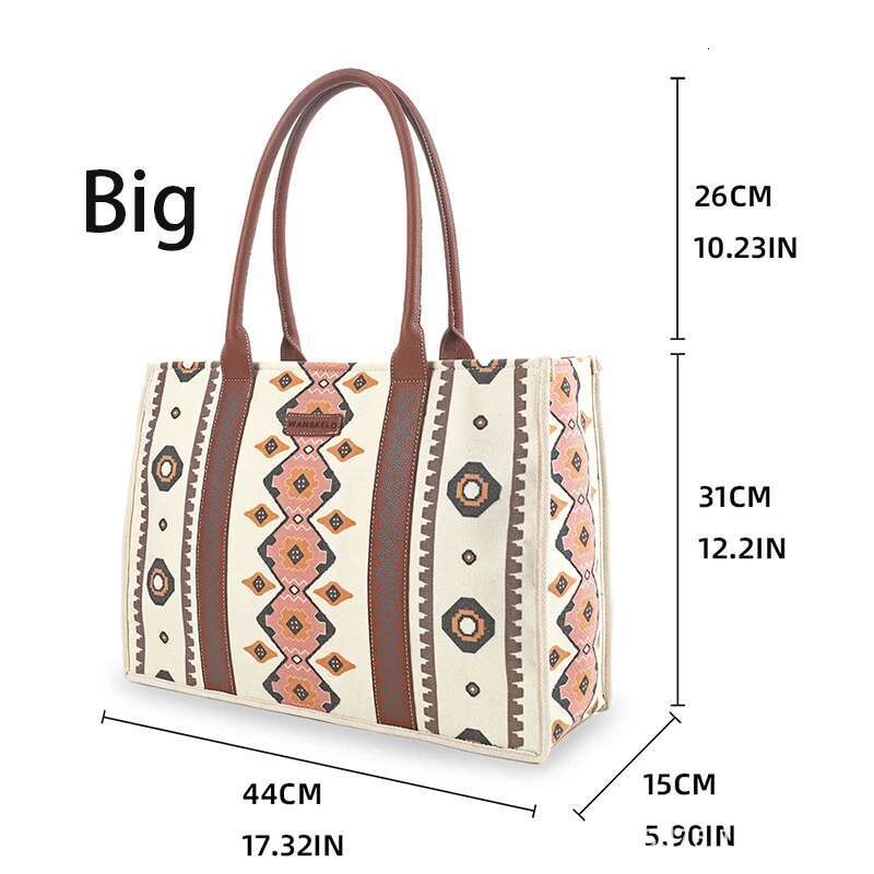 Large Capacity Bohemian Ladies Tote Bag Western Aztec Women Canvas Handbags With Wide Shoulder Strap Fashion Messenger Purse