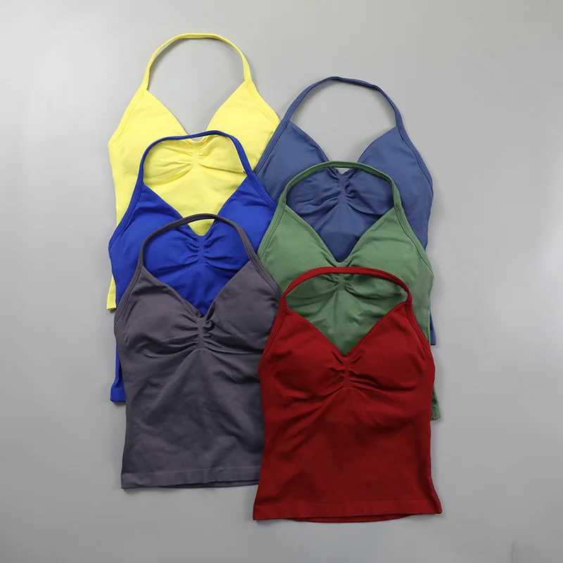 Impact long line shoulder strap womens seamless yoga vest top pleated backless gym clothing sleeveless sweatshirt W250326