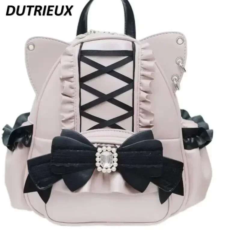 Lolita Japanese Style Fashion 2024 New Lace Cat Ear Sweet Cute Backpack Student Travel Large Capacity Backpacks For Women