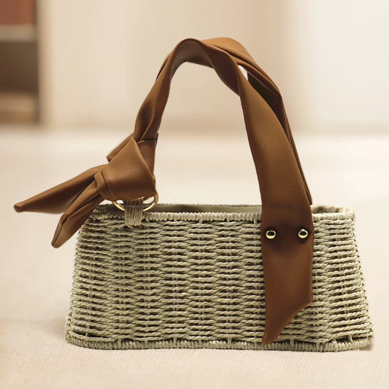 free shipping new trapezoid handbag mobile phone bag straw woven bag women's woven bag