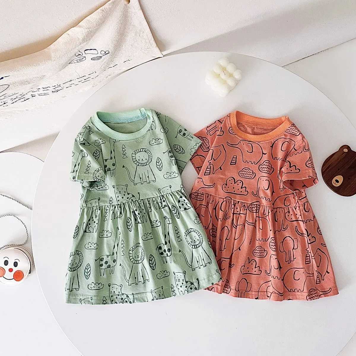 Sanlutoz short sleeved summer baby dress with cute patterns casual childrens clothing made of cotton W250326