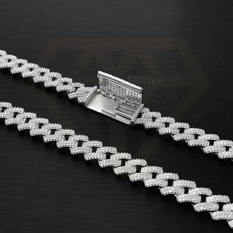 Moissanite Diamond Sterling Silver Miami Cuban Necklace 18K White Gold Plating Moissanite Cuban Chain