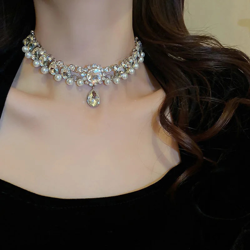 Pearl necklace premium rhinestone choker 250322
