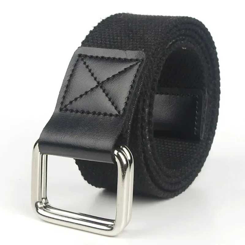 Mens belt trend double loop buckle canvas womens belt cargo outdoor sports jeans set pants black and white orange red blue belt W250326