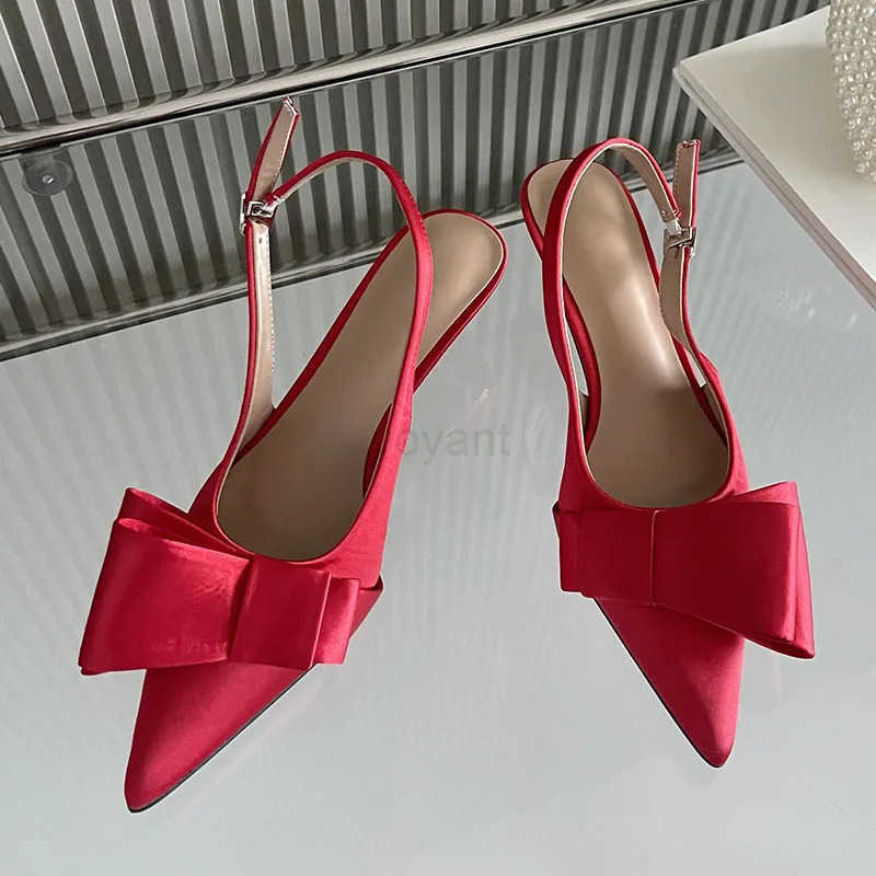 Fashion -Knot Wen Stiletto H Shoes Fem Buckle Strap Footwear Pointed Toe Ladies H Pumps Shoes Big Size 43 Z250326