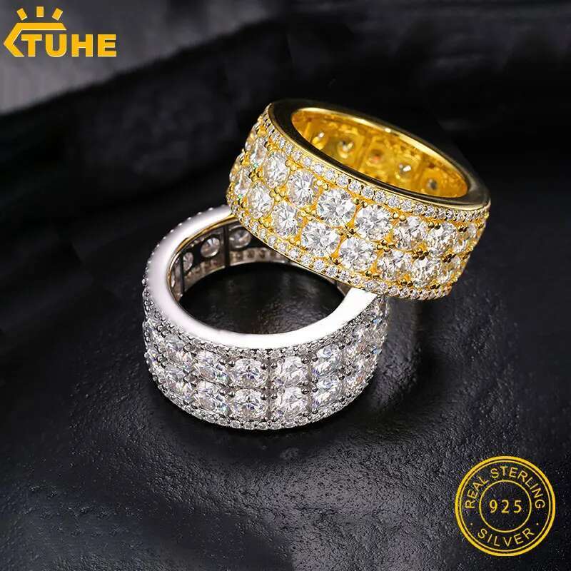 TUHE Unisex luxury 925 Silver Ring 5ACZ Stone Iced Out Women Rings For Men Hip Hop Jewelry Gifts