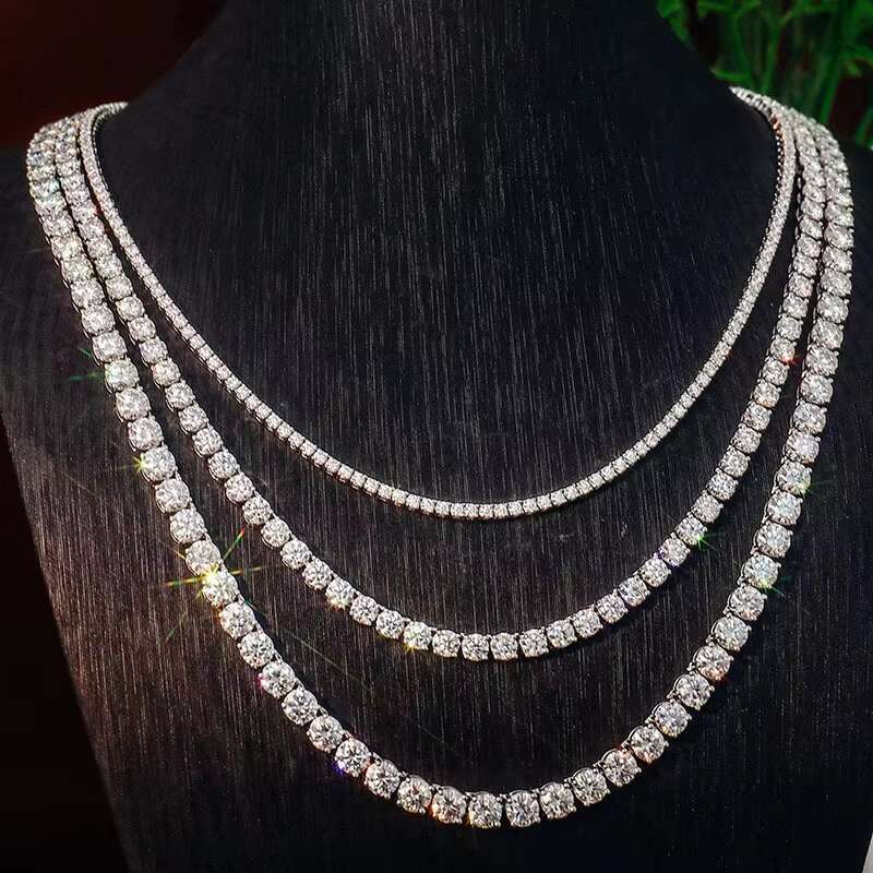 925 Sterling Silver Moissanite Tennis Chain 2mm-6.5mm D Color VVS Moissanite Bracelet Necklace