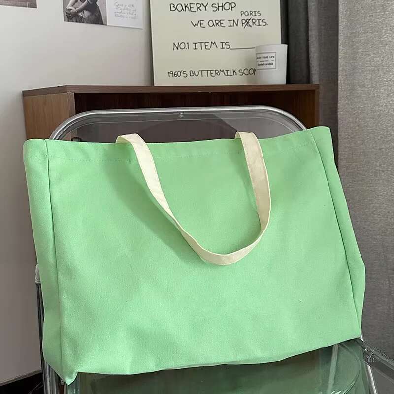 100Pcs/Alot Candy Colored Large Capacity Canvas Custom Wholesale Cloth Label Letter Cheap Weekend Shopping Bag With