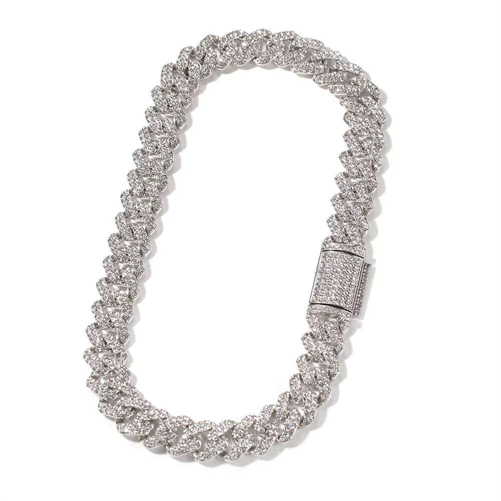 Trendy Electroplating 18mm Cuban Chain Men Rock Punk Full Diamond Hiphop Fashion Cuban Link Chain