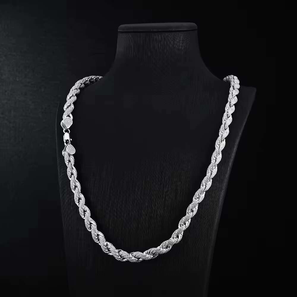 Luxury 8mm 12mm Moissanite Setting Rope Chain 925 Sterling Silver Chain Hiphop Iced Out Silver Twist Chain
